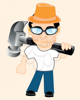 Man worker with tools gavel on shoulder