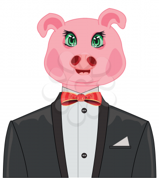 Comic portrait to pigs in suit on white background