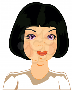 Girl with black hair on white background is insulated