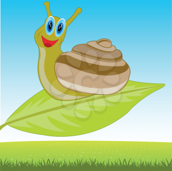 The Cartoon animal snail on sheet tree.Vector illustration