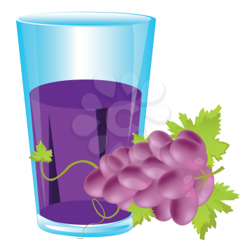 Grape and juice in glass on white background