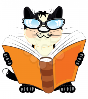 Cartoon of the cat bespectacled reading book