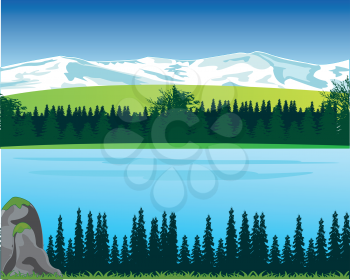 Beautiful landscape with river and mountain.Vector illustration