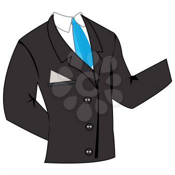 Black business suit and tie with shirt on white background