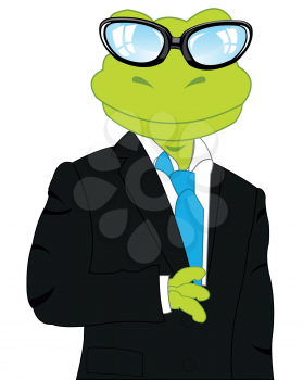 Cartoon of the frog in suit with tie on white background