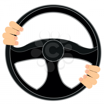 Steering wheel of the car and hands of the driver on him