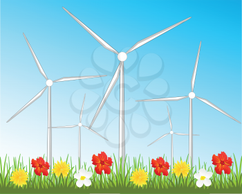 Year glade with flower and wind generators for reception of the energy