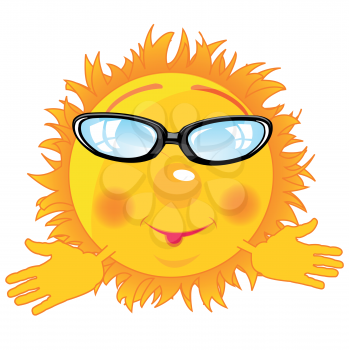 The Baby drawing alive sun bespectacled.Vector illustration