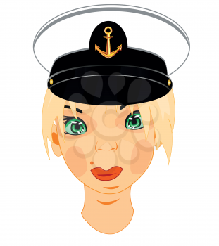 Making look younger beautiful girl in service cap of the sea captain
