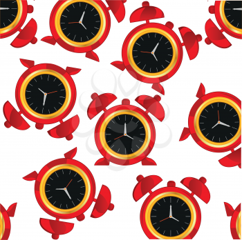 Decorative pattern from red alarm clock on white background
