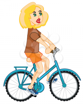 Making look younger attractive girl goes on bicycle