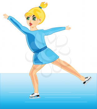 Girl rides on skates on ice.Vector illustration