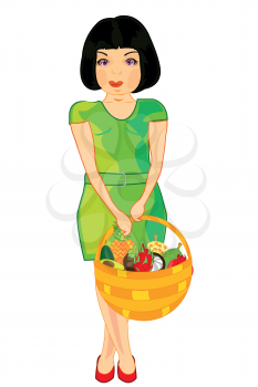 Making look younger girl with basket pervaded exotic fruit