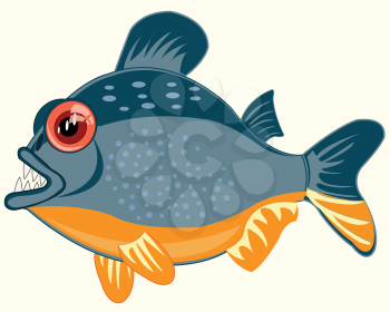 Vector illustration of the cartoon of ravenous fish piranhas
