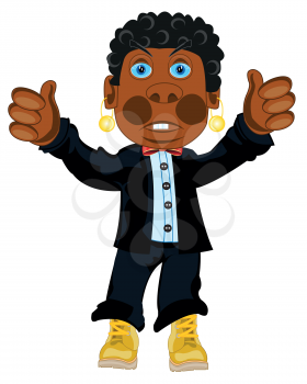 Vector illustration dark-skinned curly men in fashionable suit