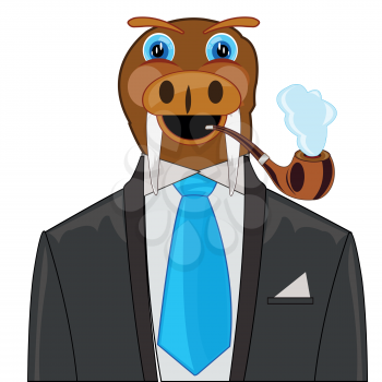 Vector illustration animal walrus in stylish suit with tie and tube