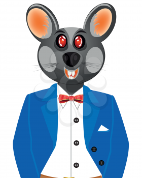 Cartoon of the rodent mouse in turn blue suit with butterfly