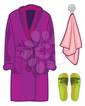 Vector illustration of the home robe with slippers and towel