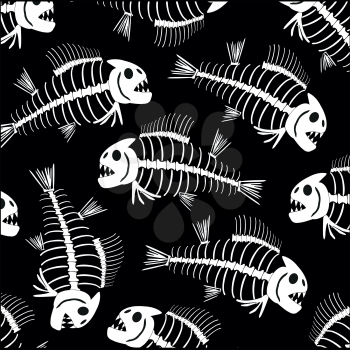Skeleton of fish pattern on black background is insulated