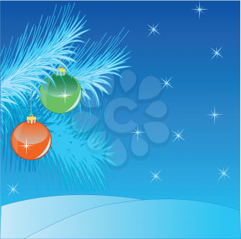 Winter landscape with branch and toy.Vector illustration