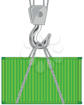 Vector illustration of the tap unloading sea container on white background is insulated