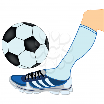 Leg of the soccer player with ball on white background