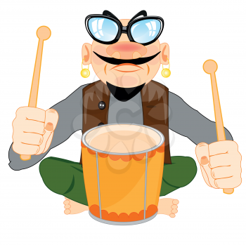 Man musician with music instrument drum.Vector illustration