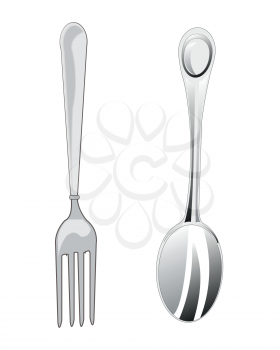 Tablewears for meal spoon and fork on white background