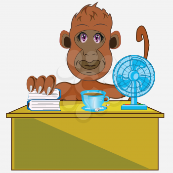 Vector illustration of the cartoon of the gorilla in office at the table