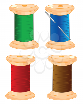 Wooden spools with colour thread on white background is insulated