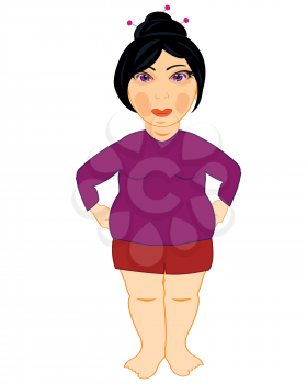 Vector illustration of the young woman with overweights