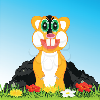 Vector illustration small animal gopher peering out burrow
