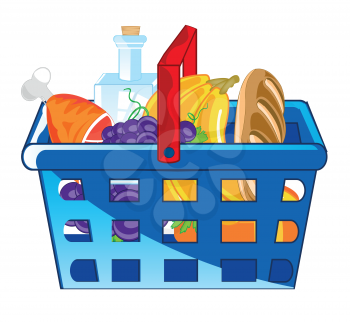 Vector illustration of the basket in shop pervaded product feeding