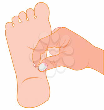 Massage of the foot of the person on white background is insulated
