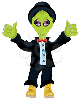 Cartoon of the extraterrestrial being in fashionable suit and shoe