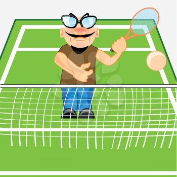 Man game of tennis on green field with net