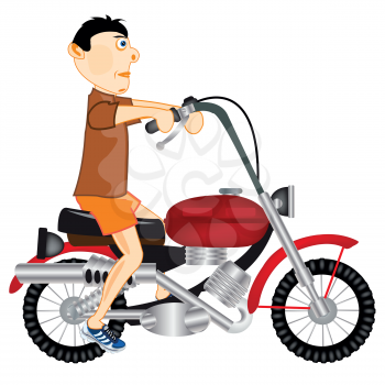 Man goes on motorcycle on white background is insulated