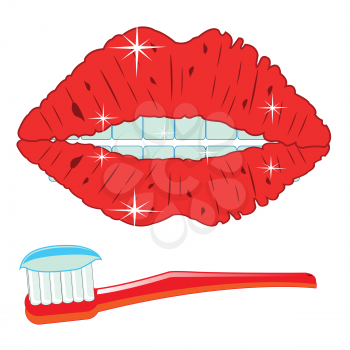 Mouth of the person with teeth and toothbrush with paste