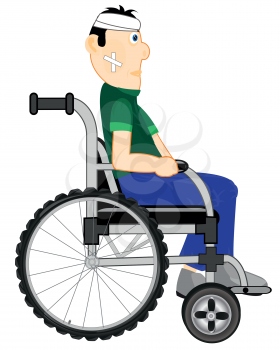 Vector illustration of the person in wheelchairs with rebandaged by head