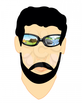 Man bespectacled with nature on white background