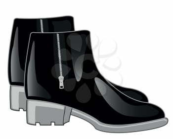 Footwear black boots with clasp lightning.Vector illustration