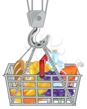Vector illustration of the shop basket pervaded product feeding
