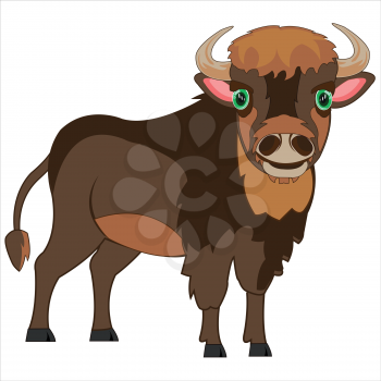 Vector illustration of the wildlife bison from the side drawing baby
