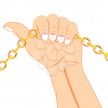 Vector illustration of the fist compressing golden chain