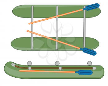 Vector illustration of the inflatable swimming facility catamaran types overhand and from the side
