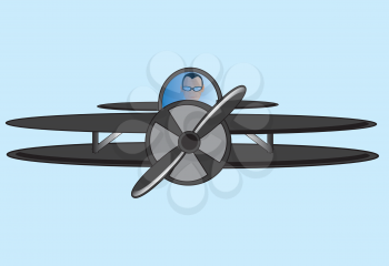 Small plane on turn blue background.Vector illustration