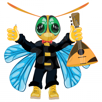 Cartoon animal bee in fashionable suit with music instrument