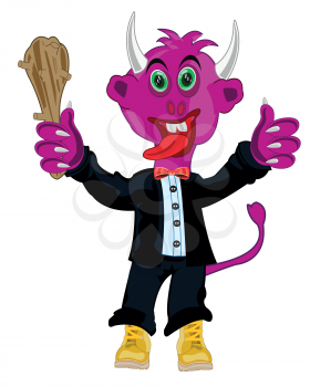 Vector illustration of the horned crock in suit and bat