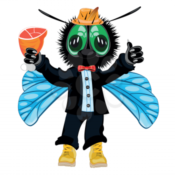 Vector illustration insect fly in fashionable suit