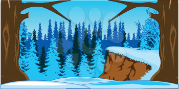 Vector illustration of the fairy-tale landscape winter wood early in the morning